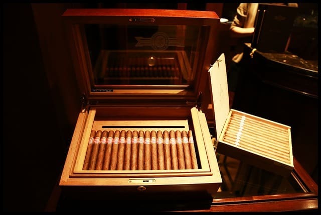 A new cigar humidor filled with premium cigars.