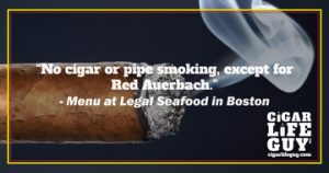 The Menu at Legal Seafood in Boston on cigars vs. Red Auerbach