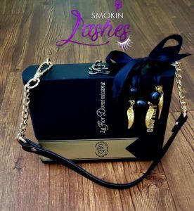 A black, fashionable Boxbag, created by Demeatria Powell, owner of Smokin Lashes, LLC.