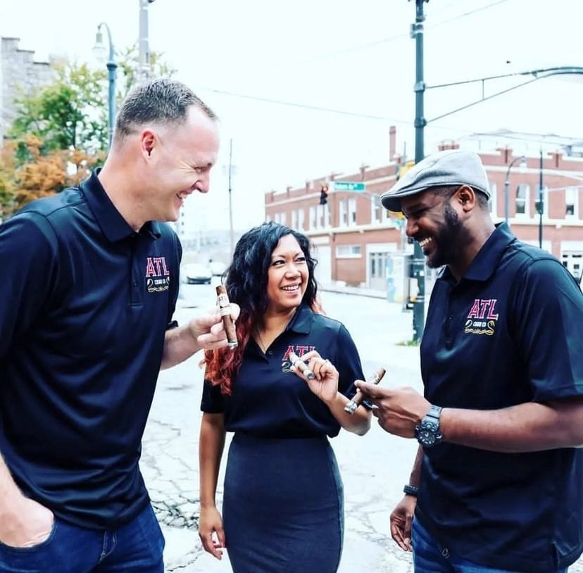 From left to right, ATL Cigar Co's Peter Gross (Head of Product), Janelle Lamar (Director of Marketing), and Leroy Lamar III (President)